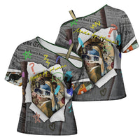 Cat Girl With A Pearl Earring Newspaper Cross Shoulder Shirt Made By Human Handmade Mixed Media Pop Art