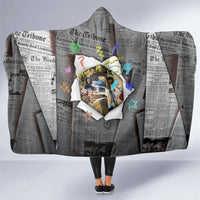 Cat Girl With A Pearl Earring Newspaper Hooded Blanket Made By Human Handmade Mixed Media Pop Art