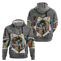 Cat Girl With A Pearl Earring Newspaper Hoodie Made By Human Handmade Mixed Media Pop Art