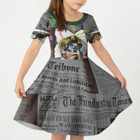 Cat Girl With A Pearl Earring Newspaper Kid Short Sleeve Dress Made By Human Handmade Mixed Media Pop Art
