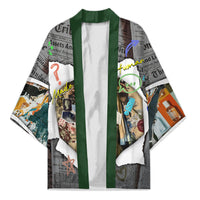 Cat Girl With A Pearl Earring Newspaper Kimono Made By Human Handmade Mixed Media Pop Art