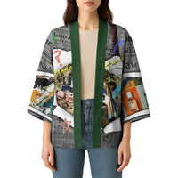 Cat Girl With A Pearl Earring Newspaper Kimono Made By Human Handmade Mixed Media Pop Art