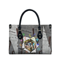 Cat Girl With A Pearl Earring Newspaper Leather Bag Made By Human Handmade Mixed Media Pop Art