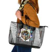 Cat Girl With A Pearl Earring Newspaper Leather Tote Bag Made By Human Handmade Mixed Media Pop Art