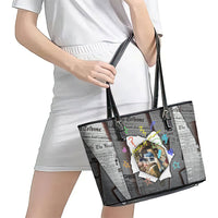 Cat Girl With A Pearl Earring Newspaper Leather Tote Bag Made By Human Handmade Mixed Media Pop Art
