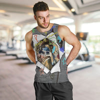 Cat Girl With A Pearl Earring Newspaper Men Tank Top Made By Human Handmade Mixed Media Pop Art