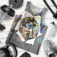 Cat Girl With A Pearl Earring Newspaper Men Tank Top Made By Human Handmade Mixed Media Pop Art