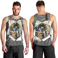 Cat Girl With A Pearl Earring Newspaper Men Tank Top Made By Human Handmade Mixed Media Pop Art