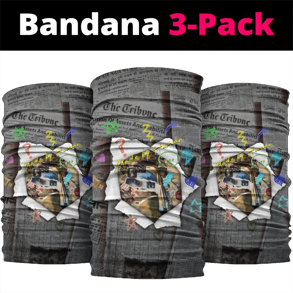 Cat Girl With A Pearl Earring Newspaper Neck Gaiter Made By Human Handmade Mixed Media Pop Art