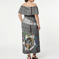 Cat Girl With A Pearl Earring Newspaper Off Shoulder Maxi Dress Made By Human Handmade Mixed Media Pop Art