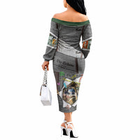 Cat Girl With A Pearl Earring Newspaper Off The Shoulder Long Sleeve Dress Made By Human Handmade Mixed Media Pop Art