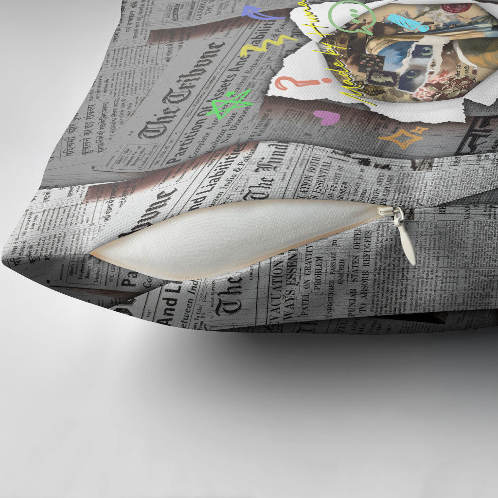 Cat Girl With A Pearl Earring Newspaper Pillow Cover Made By Human Handmade Mixed Media Pop Art