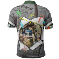 Cat Girl With A Pearl Earring Newspaper Polo Shirt Made By Human Handmade Mixed Media Pop Art
