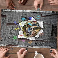 Cat Girl With A Pearl Earring Newspaper Puzzle Made By Human Handmade Mixed Media Pop Art