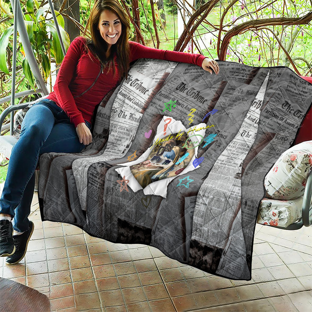 Cat Girl With A Pearl Earring Newspaper Quilt Made By Human Handmade Mixed Media Pop Art