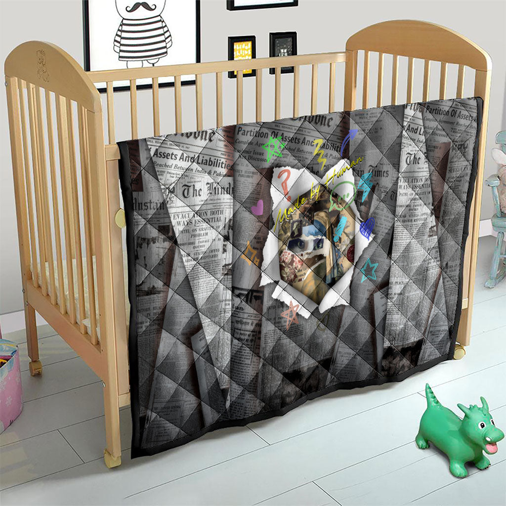 Cat Girl With A Pearl Earring Newspaper Quilt Made By Human Handmade Mixed Media Pop Art
