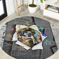 Cat Girl With A Pearl Earring Newspaper Round Carpet Made By Human Handmade Mixed Media Pop Art