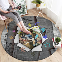 Cat Girl With A Pearl Earring Newspaper Round Carpet Made By Human Handmade Mixed Media Pop Art