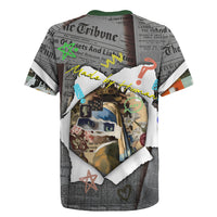 Cat Girl With A Pearl Earring Newspaper Rugby Jersey Made By Human Handmade Mixed Media Pop Art