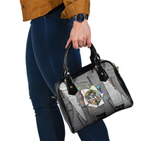 Cat Girl With A Pearl Earring Newspaper Shoulder Handbag Made By Human Handmade Mixed Media Pop Art