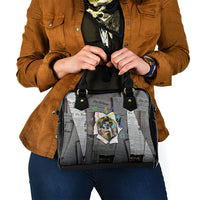 Cat Girl With A Pearl Earring Newspaper Shoulder Handbag Made By Human Handmade Mixed Media Pop Art