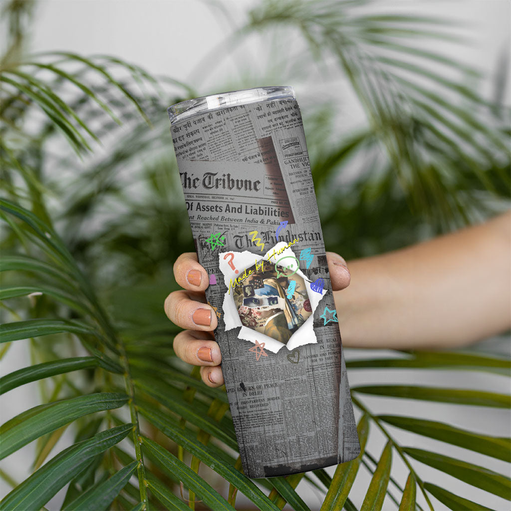 Cat Girl With A Pearl Earring Newspaper Skinny Tumbler Made By Human Handmade Mixed Media Pop Art