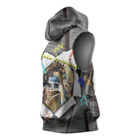 Cat Girl With A Pearl Earring Newspaper Sleeveless Hoodie Made By Human Handmade Mixed Media Pop Art