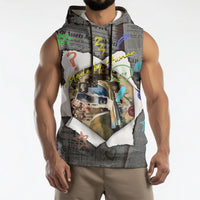 Cat Girl With A Pearl Earring Newspaper Sleeveless Hoodie Made By Human Handmade Mixed Media Pop Art