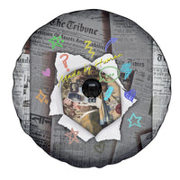 Cat Girl With A Pearl Earring Newspaper Spare Tire Cover Made By Human Handmade Mixed Media Pop Art
