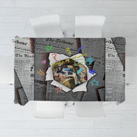 Cat Girl With A Pearl Earring Newspaper Tablecloth Made By Human Handmade Mixed Media Pop Art