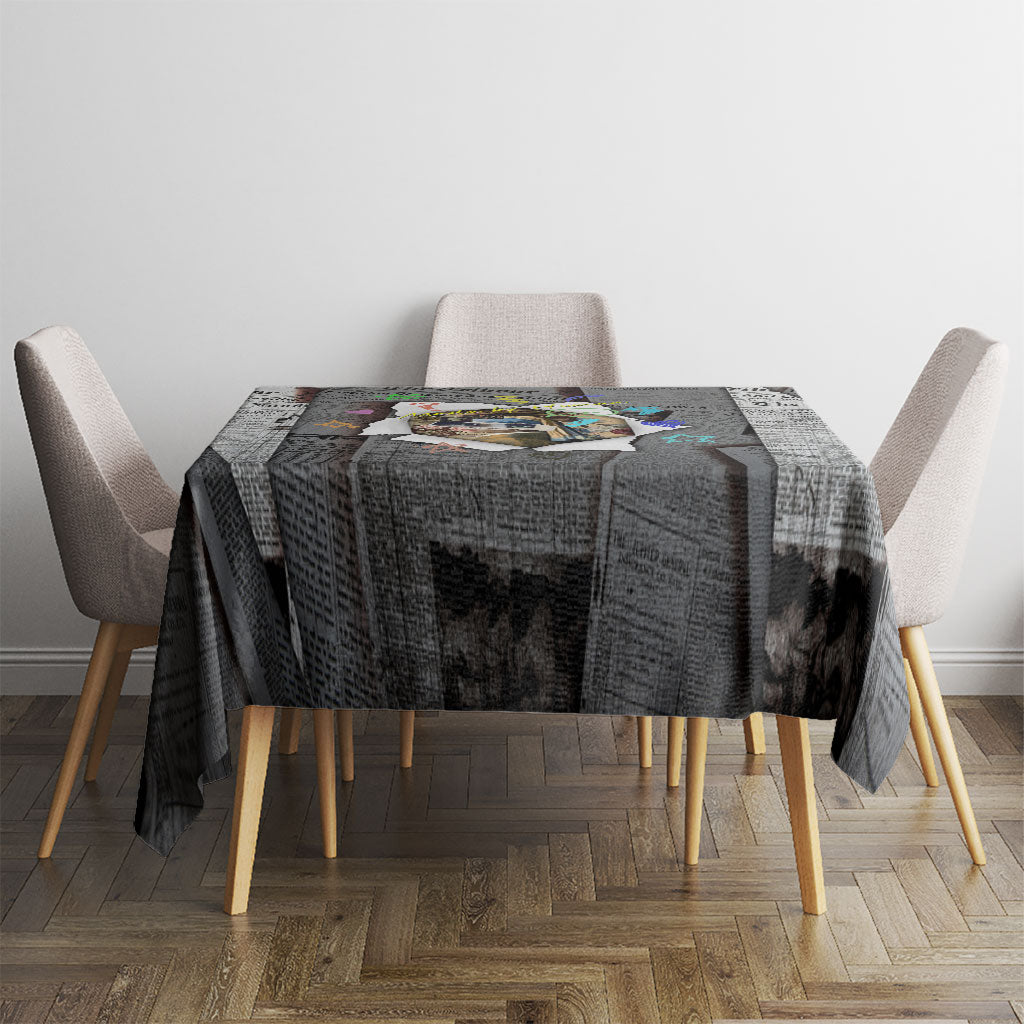 Cat Girl With A Pearl Earring Newspaper Tablecloth Made By Human Handmade Mixed Media Pop Art