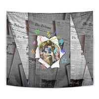 Cat Girl With A Pearl Earring Newspaper Tapestry Made By Human Handmade Mixed Media Pop Art