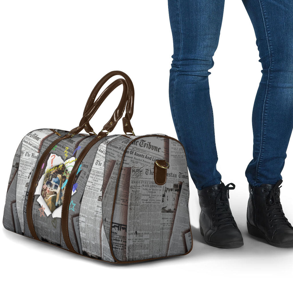 Cat Girl With A Pearl Earring Newspaper Travel Bag Made By Human Handmade Mixed Media Pop Art