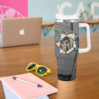 Cat Girl With A Pearl Earring Newspaper Tumbler With Handle Made By Human Handmade Mixed Media Pop Art