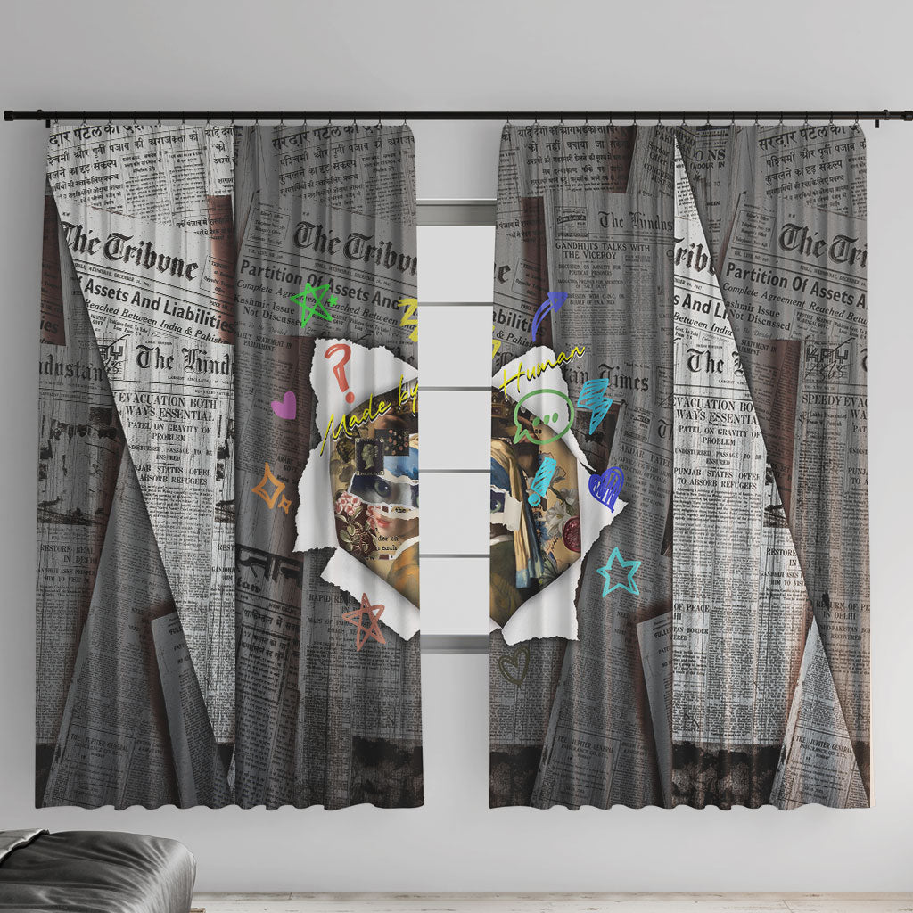 Cat Girl With A Pearl Earring Newspaper Window Curtain Made By Human Handmade Mixed Media Pop Art