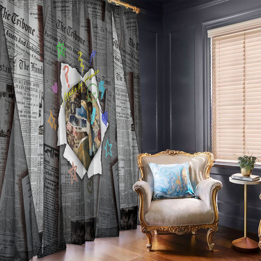 Cat Girl With A Pearl Earring Newspaper Window Curtain Made By Human Handmade Mixed Media Pop Art