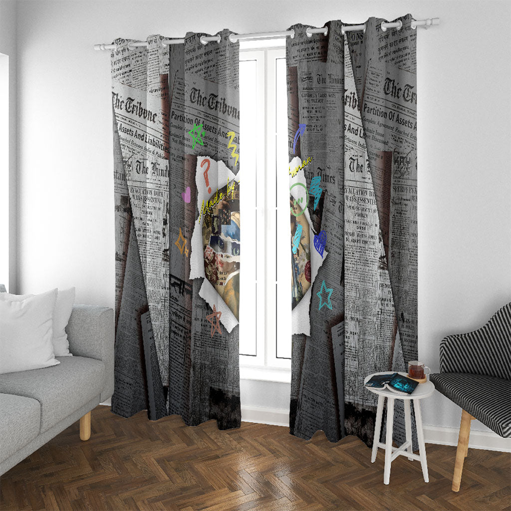 Cat Girl With A Pearl Earring Newspaper Window Curtain Made By Human Handmade Mixed Media Pop Art