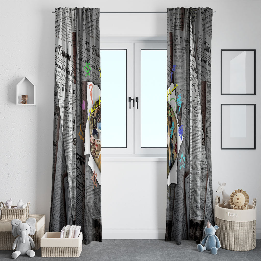 Cat Girl With A Pearl Earring Newspaper Window Curtain Made By Human Handmade Mixed Media Pop Art