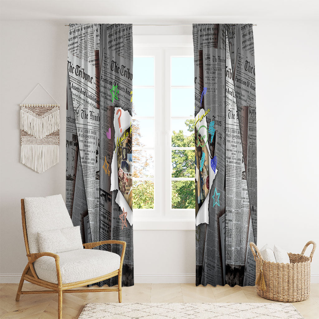 Cat Girl With A Pearl Earring Newspaper Window Curtain Made By Human Handmade Mixed Media Pop Art