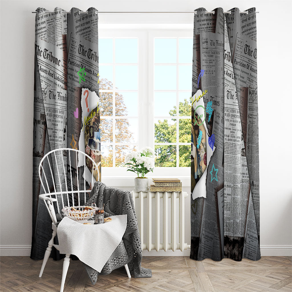Cat Girl With A Pearl Earring Newspaper Window Curtain Made By Human Handmade Mixed Media Pop Art