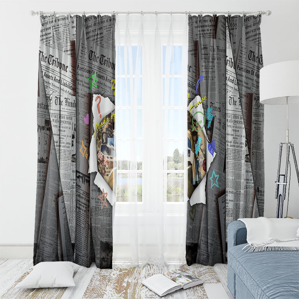 Cat Girl With A Pearl Earring Newspaper Window Curtain Made By Human Handmade Mixed Media Pop Art