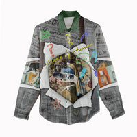 Cat Girl With A Pearl Earring Newspaper Women Casual Shirt Made By Human Handmade Mixed Media Pop Art