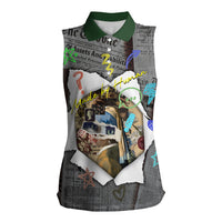 Cat Girl With A Pearl Earring Newspaper Women Sleeveless Polo Shirt Made By Human Handmade Mixed Media Pop Art
