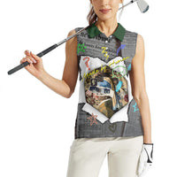 Cat Girl With A Pearl Earring Newspaper Women Sleeveless Polo Shirt Made By Human Handmade Mixed Media Pop Art