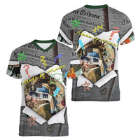 Cat Girl With A Pearl Earring Newspaper Women V-Neck T-Shirt Made By Human Handmade Mixed Media Pop Art