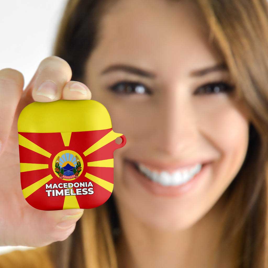 Macedonia AirPods Case with National Emblem and Sunburst Flag Design - Wonder Print Shop