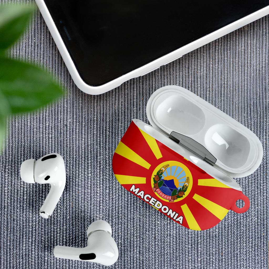 Macedonia AirPods Case with National Emblem and Sunburst Flag Design - Wonder Print Shop