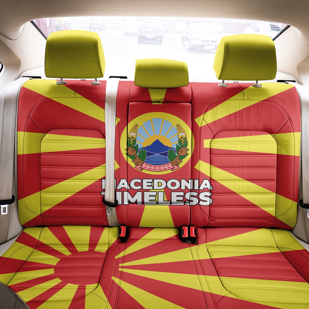 Macedonia Back Car Seat Cover with National Emblem and Sunburst Flag Design - Wonder Print Shop