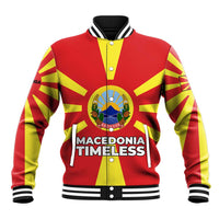 Macedonia Baseball Jacket with National Emblem and Sunburst Flag Design - Wonder Print Shop
