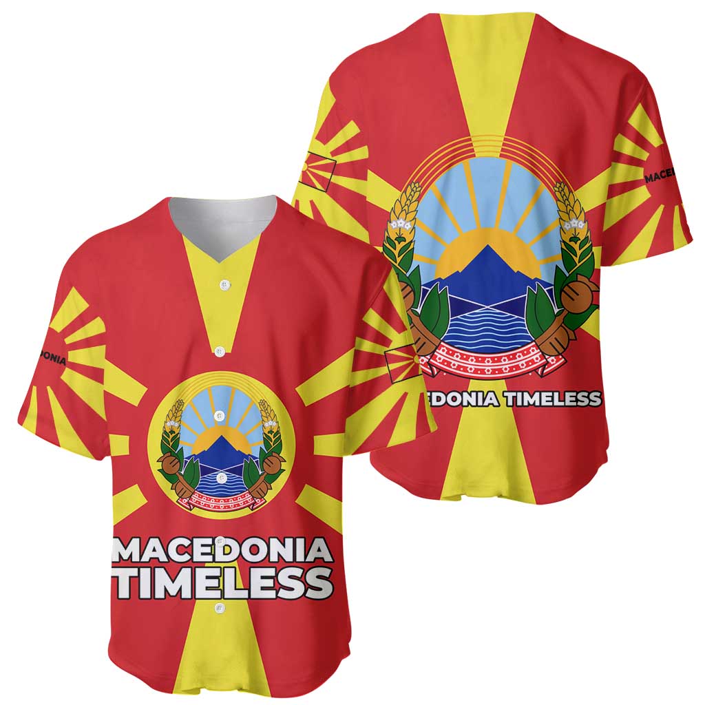 Macedonia Baseball Jersey with National Emblem and Sunburst Flag Design - Wonder Print Shop